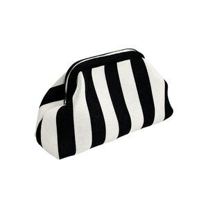 Striped Color Block Clutch - Crochet Evening Bag (Black)